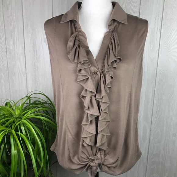 paper tee Tops - Paper + Tee brown v-neck button front ruffle top
